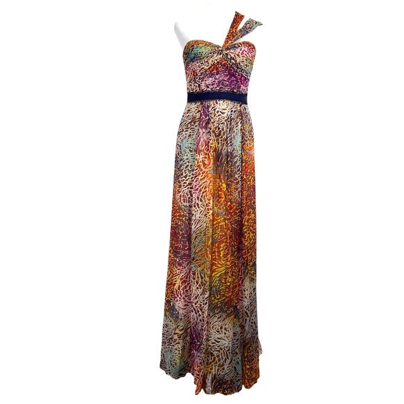 BCBGMaxAzria Inga One Shoulder Silk Maxi Gown Size 4 Begonia Metallic Pleated - Picture 1 of 14